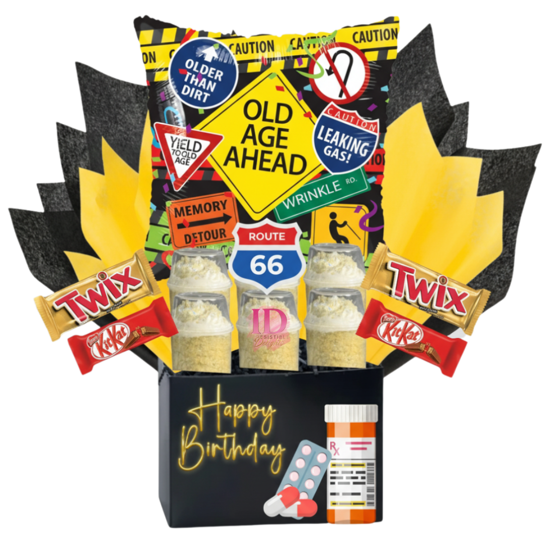 Birthday gift basket with balloon