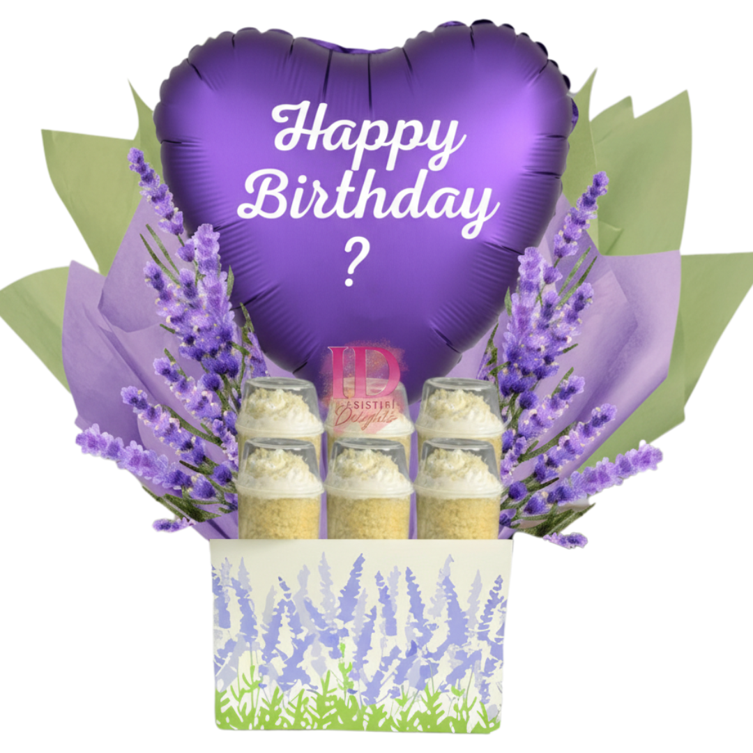 Purple Happy Birthday basket with balloon