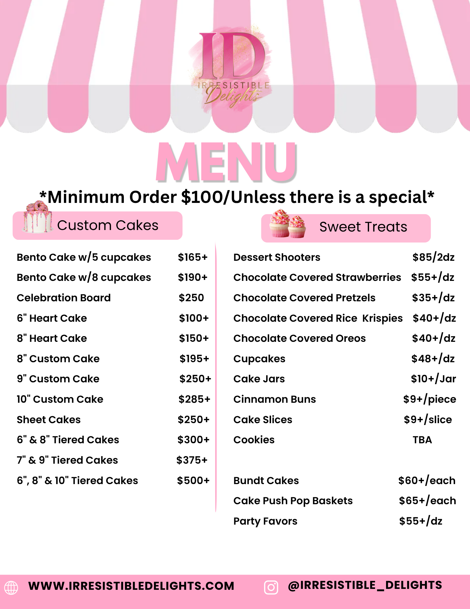 Irresistible Delights Menu — Pricing