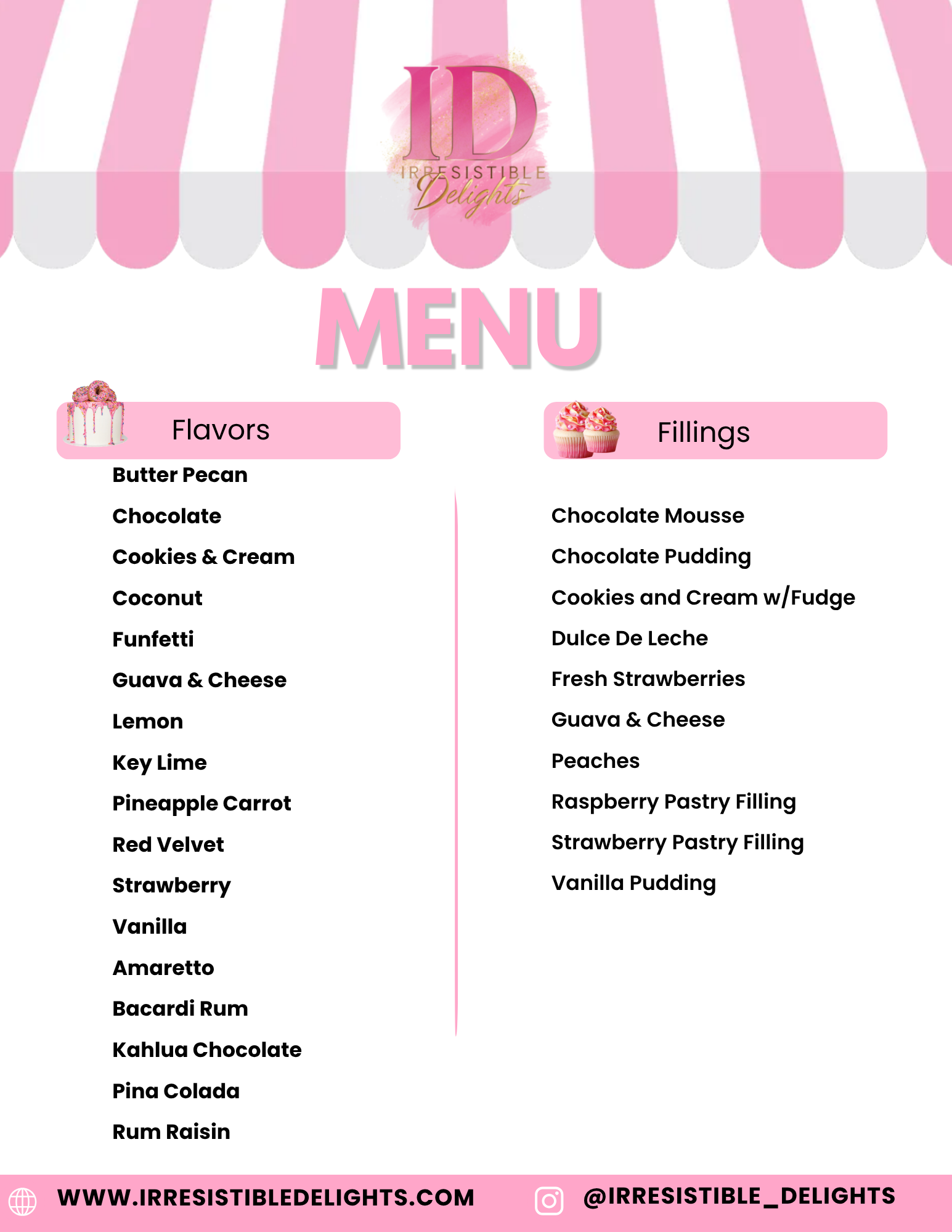 Irresistible Delights Menu — Flavors & Fillings